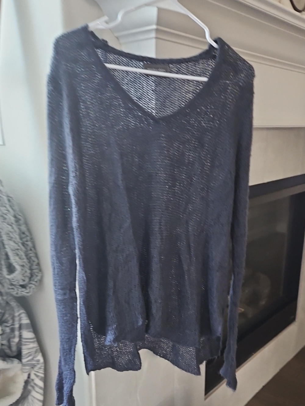 Wooden Ships Charcoal V-Neck Lightweight Knit Sweater